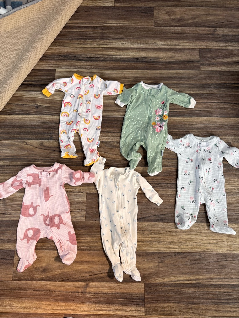 Multiples Baby Footie Lot - Rainbow, Green, Pink, Cream, White
